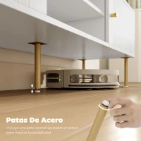 HOMCOM Mueble de TV Moderno con 2 Puertas 2 Estantes Abiertos Orificios Pasacables para TV 65 Pulgadas 140x38x45,9 cm Blanco(m-7)