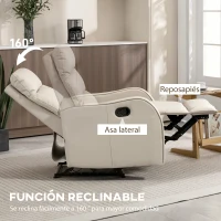HOMCOM Sillón Relax Reclinable Sofá Relax Tapizado en PU con Reposapiés Retráctil para Dormitorio Salón 65x89x100 cm Crema(m-4)