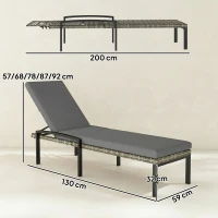 Outsunny Set de 2 tumbonas de polyrattan para jardín con respaldo 5 posiciones ajustable cojín hasta 120kg Gris claro(m-3)