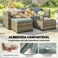 Outsunny Conjunto de Jardim em Vime de 5 Peças Inclui Almofadas 2 Poltronas de Canto Poltrona sem Braços Apoia-Pés e Mesa de Centro Cinza Claro(m-6)