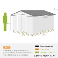 Outsunny Casă de Grădină cu 2 Uși Glisante și 4 Ventilații din Oțel, 322x277x192 cm, Maro(m-3)