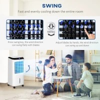 HOMCOM Răcitor de Aer Portabil 4-în-1 de 10L cu Umidificator, Sistem de Răcire, Timer 8 Ore, Telecomandă, pentru Încăperi de până la 20㎡, 60W, ABS, Alb și Negru, 38,2 x 31,6 x 76 cm(m-8)