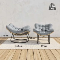 Outsunny Sillón columpio de ratán con cojín grueso, columpio de jardín hasta 120 kg Indoor Outdoor 87 x 110 x 70 cm Gris(m-3)