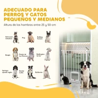 PawHut Barrera de Seguridad para Perros con Puerta Pequeña para Escaleras y Puertas 75-85 cm con Doble Bloqueo Blanco(m-9)