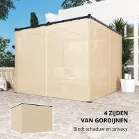 Outsunny Pergola 3 x 3 m Vrijstaande terrasoverkapping met schuifdak, 4 zijwanden UV-bestendig Beige(m-4)
