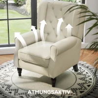 HOMCOM Wing Chair Relax Chair Armchair, Vintage Design, Button Tufting, Turned Legs, 74 cm x 86 cm x 102 cm, Cream White(m-6)