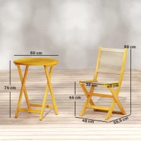 Outsunny Balkonmöbel Set 3 teilig Polyrattan Holz klappbar Gartenmöbel Set mit Tisch 2 Stühle, Atmungsaktiv(m-3)