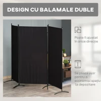 HOMCOM Paravan pliabil de interior cu 3 panouri, realizat din metal și poliester, 253x50x182 cm, negru(m-4)