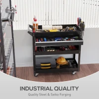 DURHAND Carrello 3 Livelli in Acciaio con Cassetto, Porta Utensili Laterale e Maniglia, Nero(m-6)