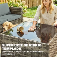 Outsunny Conjunto de Jardín Exterior de Ratán 5 Piezas con Cojines 2 Sillones de Esquina Sillón sin Brazos Reposapiés y Mesa(m-7)