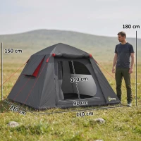 Outsunny Cort camping 2 persoane 3000 mm impermeabil & rezistent la vânt, cort cupolă cu 2 uși, 2 ferestre cu plasă, 2 ferestre laterale, husă de transport(m-3)