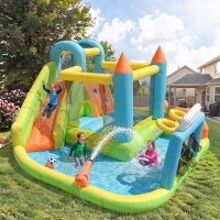 Château gonflable parc aquatique pour enfants, avec toboggan et pataugeoire, pour 3–10 ans, 360x320x200 cm, Multicolore(m-1)
