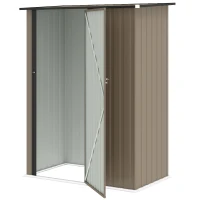 Outsunny Capanno Porta Attrezzi in Metallo con Tetto Inclinato e Porta Bloccabile, 142x86x189 cm, Marrone(m-11)