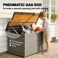 Outsunny Tuinbox 450 L polyrattan waterdicht opbergbox met FSC-houten deksel gasdrukveren voering(m-7)