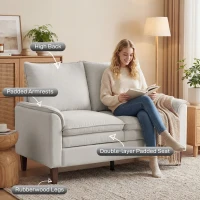 HOMCOM 146 cm dwuosobowa sofa, sofa z chenille, dwuwarstwowe tapicerowanie, poduszki sprężynowe, głębokie siedzisko, wysokie oparcie, kremowa(m-6)