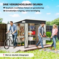 Outsunny Metalen berging 2,68 m², afsluitbare schuur met 3 deuren, ventilatie, schuindak, handschoenen(m-5)