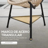 Outsunny Conjunto de 2 Sillas Acapulco de Jardín de Ratán Sintético Sillas para Exterior con Estructura de Acero Natural(m-7)