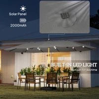 Outsunny Double Sided Garden Parasol with Base Included & 48 Solar LED Lights Patio Umbrella Crank Handle 4.6m Light Grey(m-5)