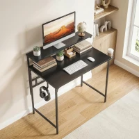 HOMCOM Computer Desk, 80cm Home Office Study Table with Hutch Shelf, Cup Holder, Headphone Hook, Black(m-2)
