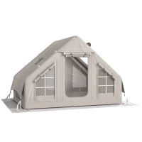 Outsunny Opblaasbare Tent 5-8 Personen Snelle Opzet 8000 mm Waterdicht & Winddicht met Luchtpomp Kachelaansluiting Dakraam(m-1)