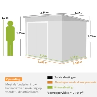 Outsunny Metalen berging 2,68 m², afsluitbare schuur met 3 deuren, ventilatie, schuindak, handschoenen(m-3)