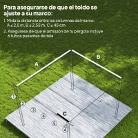 Outsunny Cubierta para Techo Retráctil de 2,5x2,55m para Pérgola 3x3 Tela de Repuesto con 10 Orificios de Drenaje Pardo(m-4)