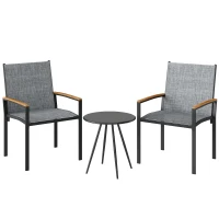 Outsunny Conjunto Bistrô 3 Peças: Cadeiras em Texteline e Mesa, Cinza Mesclado.(m-1)