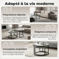 HOMCOM Lot de 2 tables basses gigognes empilable design industriel pieds en métal gris(m-5)