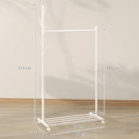 HOMCOM Burro para Ropa con Ruedas 5 Ganchos Barra para Colgar y Balda Inferior para Recibidor Entrada 86x43x171 cm Blanco(m-3)