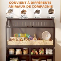 PawHut Gaiola para Hamster 2-em-1 com Armário de Arrumação para Roedor Hamster Sírio e Ratos Aço e Acrílico Preto(m-5)