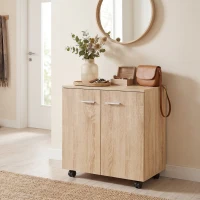 HOMCOM Bufet de living cu roți 2 uși și rafturi pentru living, dormitor, birou 60x35x65 cm Natural(m-4)