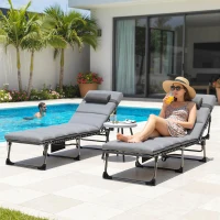 Outsunny Conjunto de 2 Espreguiçadeiras com Colchão 9cm Dobrável Encosto Regulável 5 Posições Apoio de Cabeça 200cm Cinza(m-5)