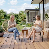 Outsunny Conjunto de 2 Sillas Acapulco de Jardín de Ratán Sintético Sillas para Exterior con Estructura de Acero Natural(m-2)