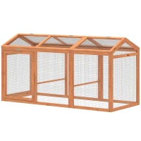 PawHut Poulailler Enclos extérieur avec perchoir et double portes, en bois et métal, pour 4 poules, 156 x 70,5 x 84 cm Orange(m-1)
