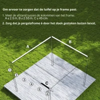 Outsunny Vervangend zeil voor 3x3m paviljoens, met waterafvoergaten, 2,50 x 2,55 m, Donkergrijs(m-4)