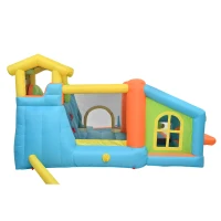 Château gonflable pour enfants avec parc aquatique, toboggan, pataugeoire, cuisine de jeu et jeu d'anneaux, 360x350x210 cm, Multicolore(m-7)