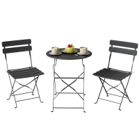 Outsunny Set bistro de grădină 3 piese Masă și 2 scaune pliante cu șipci Protecție dublă anti-rugină Negru(m-8)
