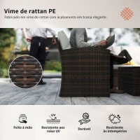 Outsunny Conjunto de Jardim Exterior de Vime 6 Peças Almofadas Sofá Duplo Sofá de 3 Lugares 2 Poltronas 2 Mesas Auxiliares Bege(m-4)