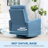 HOMCOM Fotoliu Relax Rabatabil Manual la 135°, Rotativ la 360° cu Funcție de Legănare, Albastru(m-4)