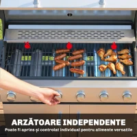Outsunny Grătar pe Gaz, 6 Arzătoare, Arzător Lateral, Grilaj din Fontă, Dulap Inclus(m-5)