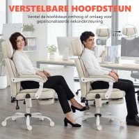 HOMCOM Ergonomische bureaustoel met vibratiemassage en verwarming, kantelbaar, met voetsteun, crème wit(m-4)