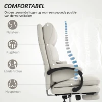 HOMCOM Bureaustoel Hoogteverstelbare bureaustoel met lendensteun, armleuning, voetsteun, van kunstleer, lichtgrijs(m-7)