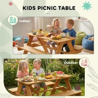 AIYAPLAY Kids Picnic Table for Outdoor Wooden Table & Bench Set with Integrated Benches Natural Wood(m-4)
