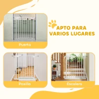 PawHut Barrera de Seguridad para Niños y Perros Ancho 76-82 cm Bloqueo Doble y Cierre Automático Apertura Dos Sentidos Blanco(m-8)