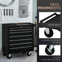 DURHAND Carro de Herramientas con 7 Cajones Cerradura Asa 2 Ruedas con Freno de Bloqueo para Garaje Hogar Negro(m-6)