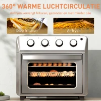 HOMCOM Mini-oven met hetelucht, heteluchtfriteuse, 6 verwarmingsmodi, timer, accessoires, 24L, zilver(m-7)