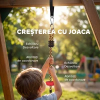 AIYAPLAY Frânghie de Cățărare pentru Copii 3-8 Ani cu Leagăn cu Disc, Suporturi și Carabină, Joc pentru Copii din HDPE și PE, Roșu(m-6)