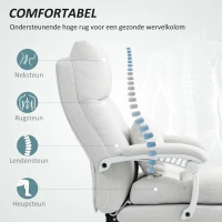 HOMCOM Draaistoel, Linnenlook, Hoogteverstelbaar, 160 Graden Kantelbaar, Voetsteun, Crèmewit(m-5)