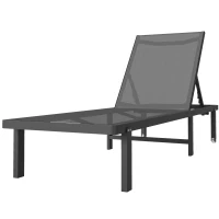 Outsunny Ensemble de 2 Chaises Longues Réglables avec Roulettes Dossier Ajustable 4 Positions Structure en Aluminium Tissu Textilène Gris(m-7)