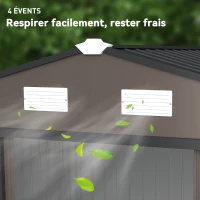 Outsunny Abri de jardin 5,4 m² 2,77 x 1,95 x 1,92 m kit de fondation porte coulissante ventilations acier galvanisé, marron(m-8)